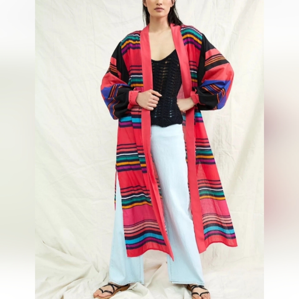 Anthropologie Conditions Apply Striped Cover-Up Kaftan Kimono One Size